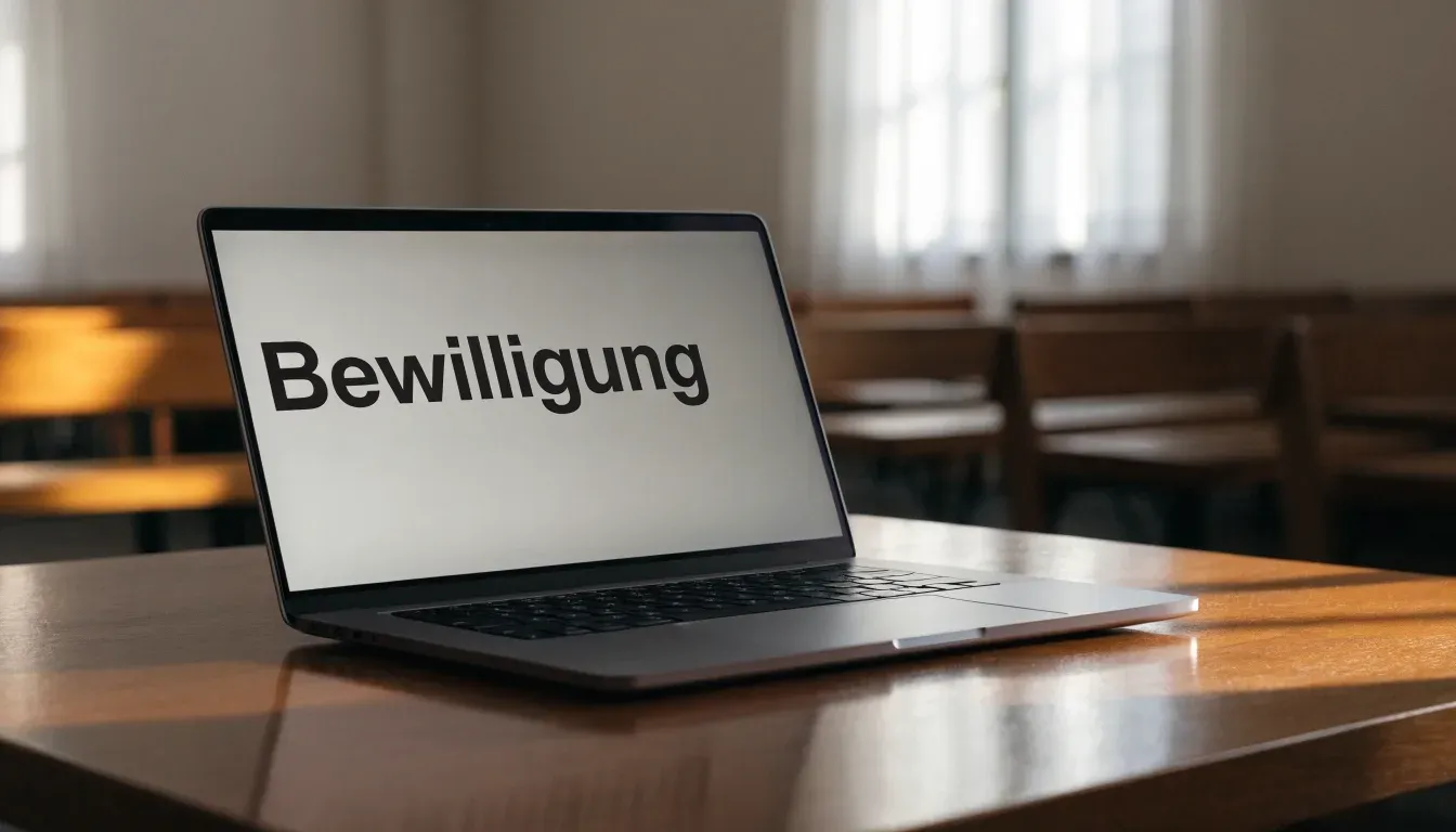 Leerer Sitzungssaal mit Holzbänken im Morgenlicht